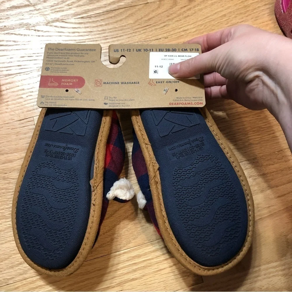 Lil Bear Buffalo Plaid Slippers NEW 11/12 Kids Matching Family Red Blue